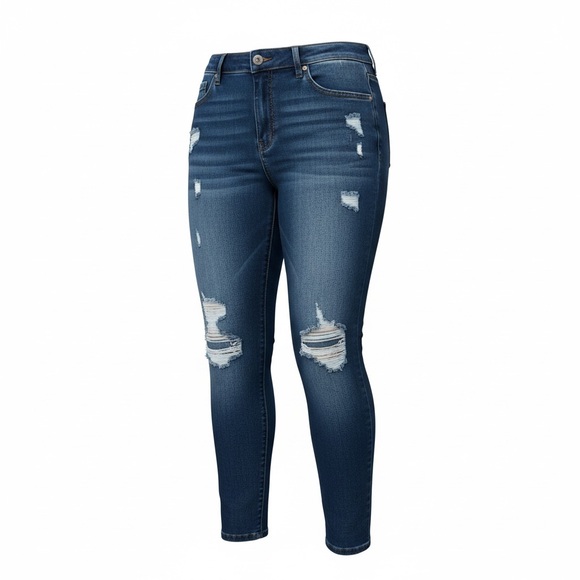 Lane Bryant Denim - Lane Bryant Dark Blue Flex Magic Distressed Mid Rise Skinny Jeans